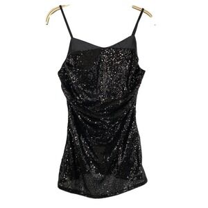 Grace Karin Women Sequin Cami Top S Black Draped Neck Rockabilly‎ Party Glam NWT